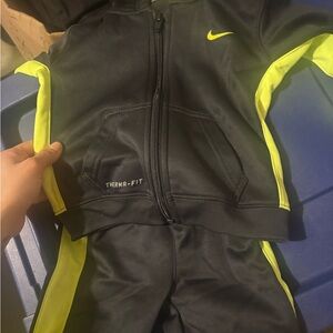 Nike Black & Neon Yellow Therma-FIT Zip Hoodie and Pants Set
